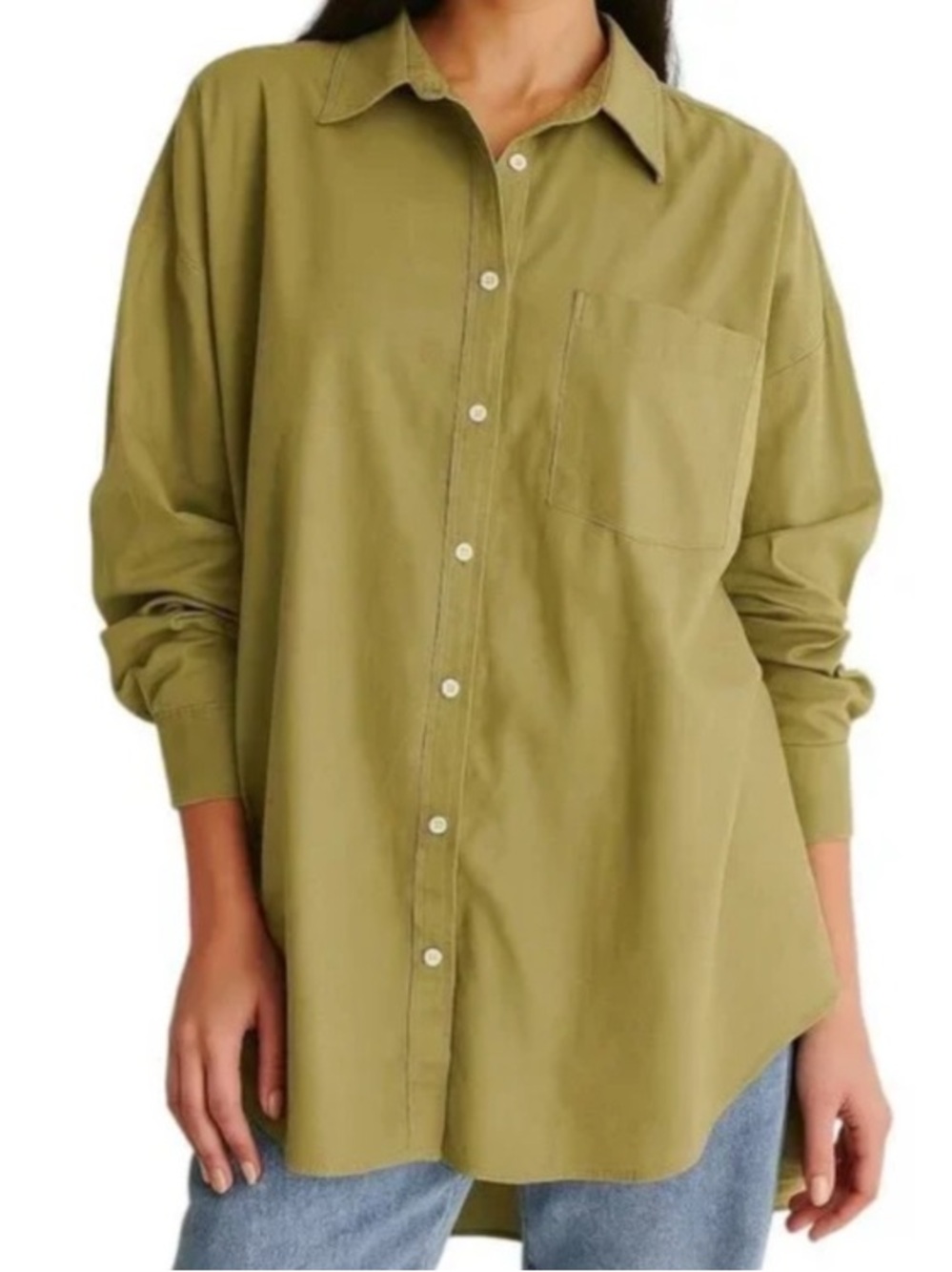 Maeve Bennet Oversized Button Down Shirt  Cotton Hi-Low Deep Side Slits Large